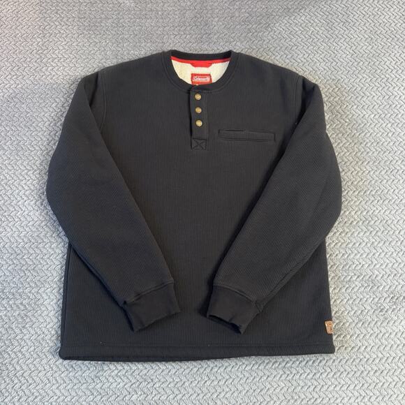 Men’s Coleman Black Snap Sherpa Fleece Lined Henley Thermal Work Shirt Large - Picture 1 of 6